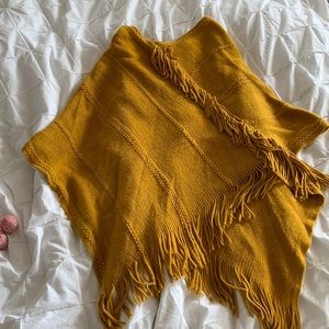 One Size. Mustard Fringe Poncho.